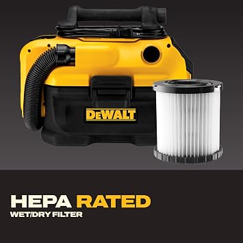DEWALT 20V MAX Shop Vacuum Wet and Dry, Shop Vac 2 Gallon, Cordless and Corded Wet Dry Vacuum Cleaner, Wide Nozzle, Hepa Filter, Tool Only (DCV581H)