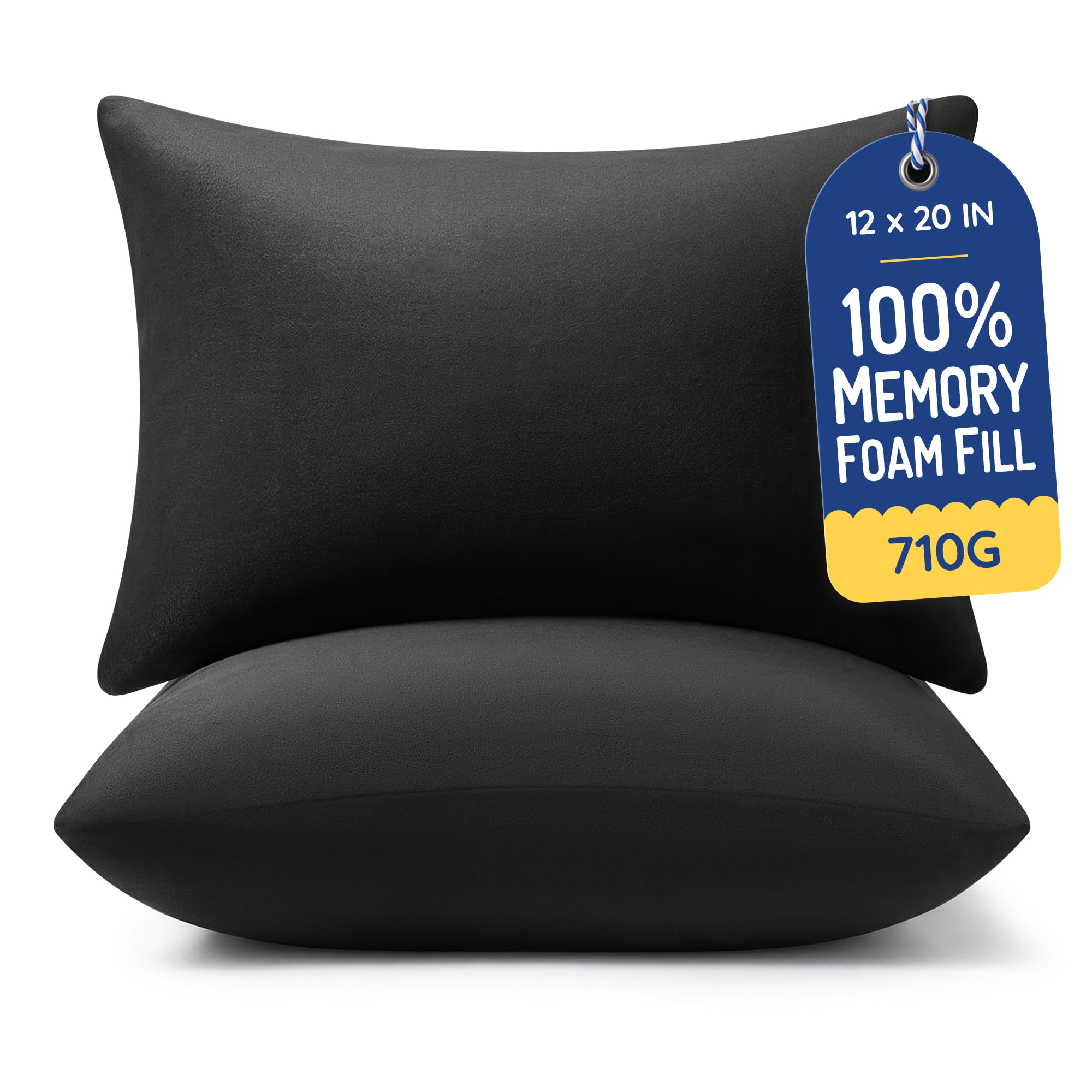AM AEROMAX 12x20 Memory Foam Throw Pillow Inserts, 2 Pack, Lumbar, Black