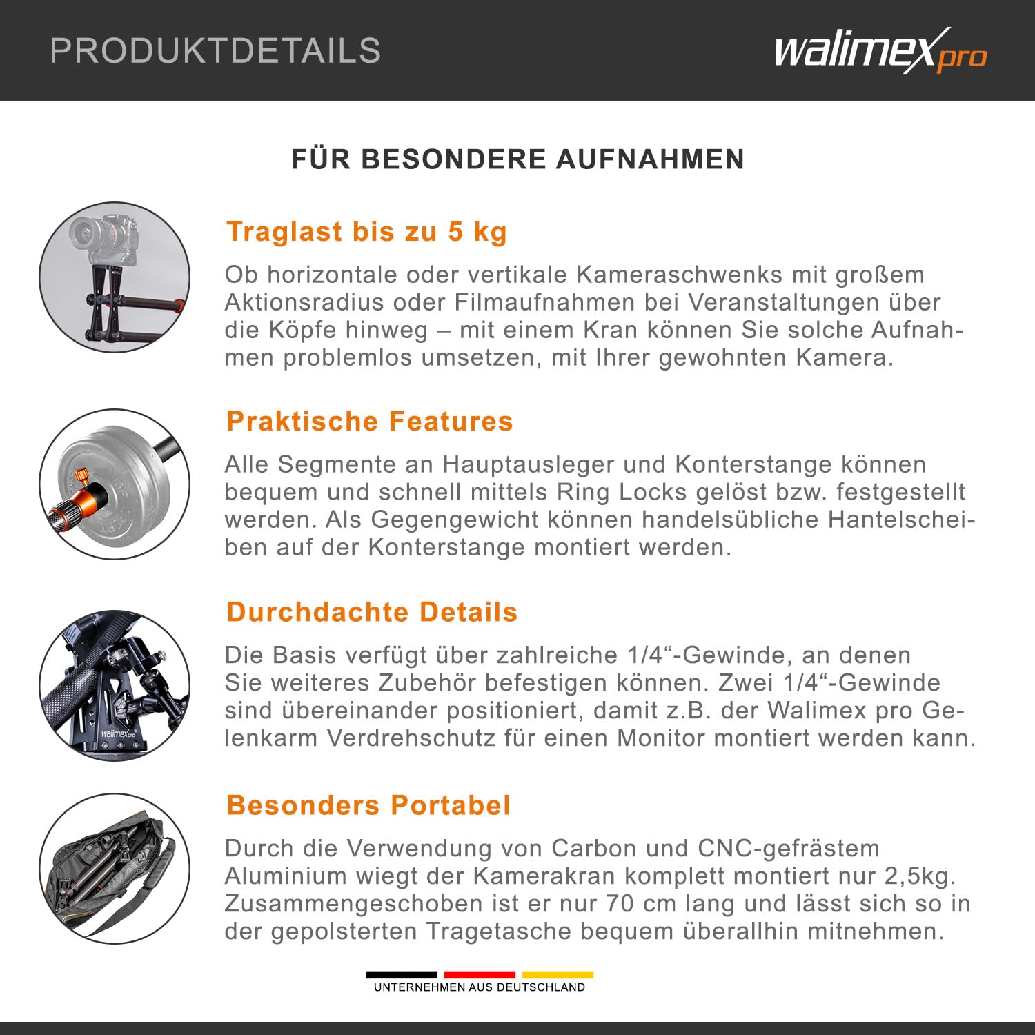 Walimex Pro Carbon Kamera Jib Traveller 7.2 schwarz