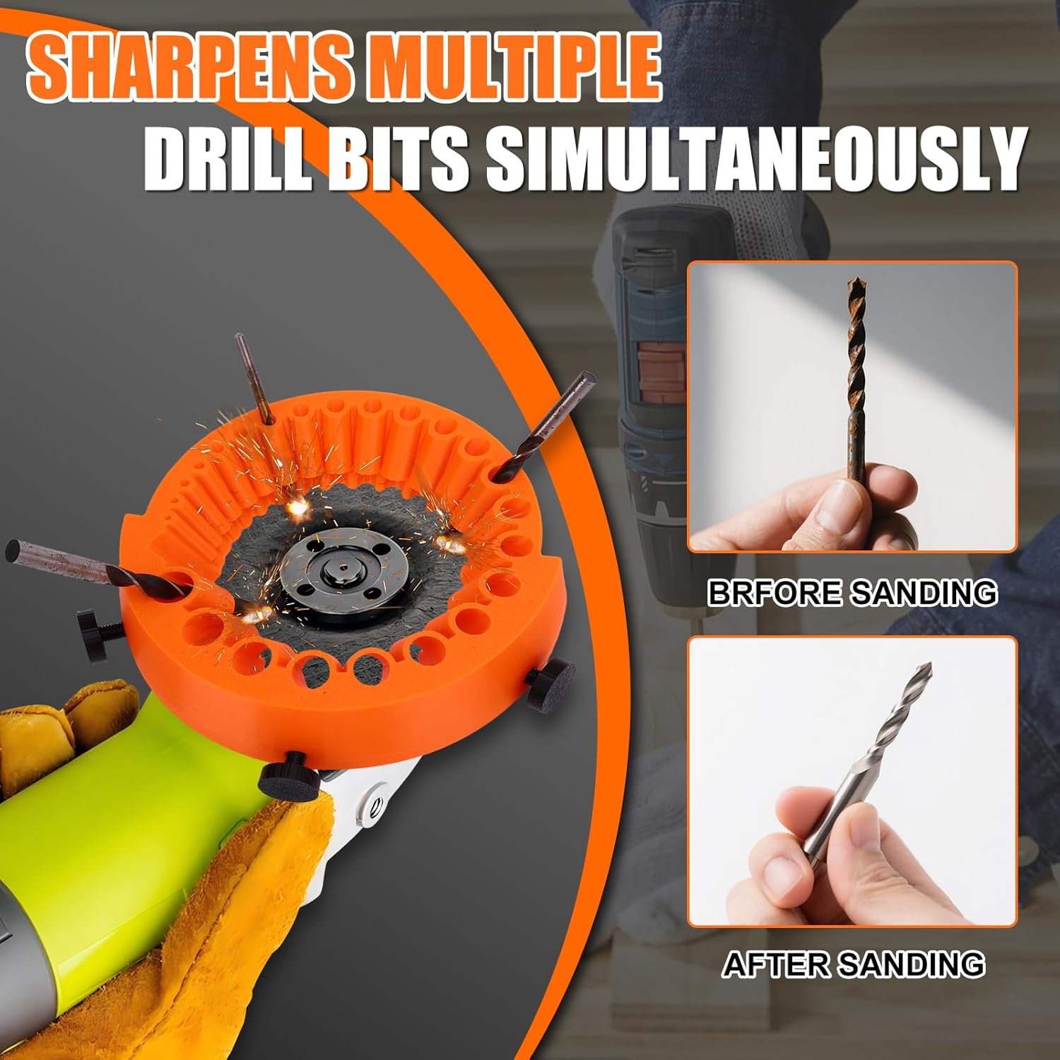 3PCS Plastic Drill Bit Sharpener,1/16 to 1/2 Bits,Compatible Power Drill Bit Grinding Attachment, Powered by 125mm Angle Grinder for High Speed Steel, Masonry, Carbide