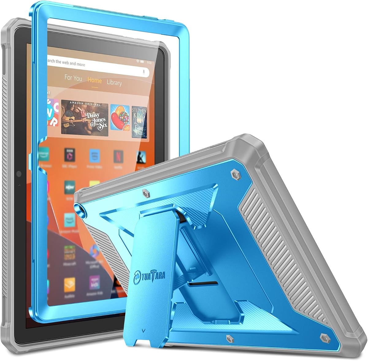 Fintie Shockproof Case for 10.1" Fire HD 10 13th Gen 2023, Blue | Tuatara Built-in Screen Protector & Kickstand, Heavy Duty Rugged Full-Body Unibody Hybrid Cover, Drops/Impacts/Dust Resistant