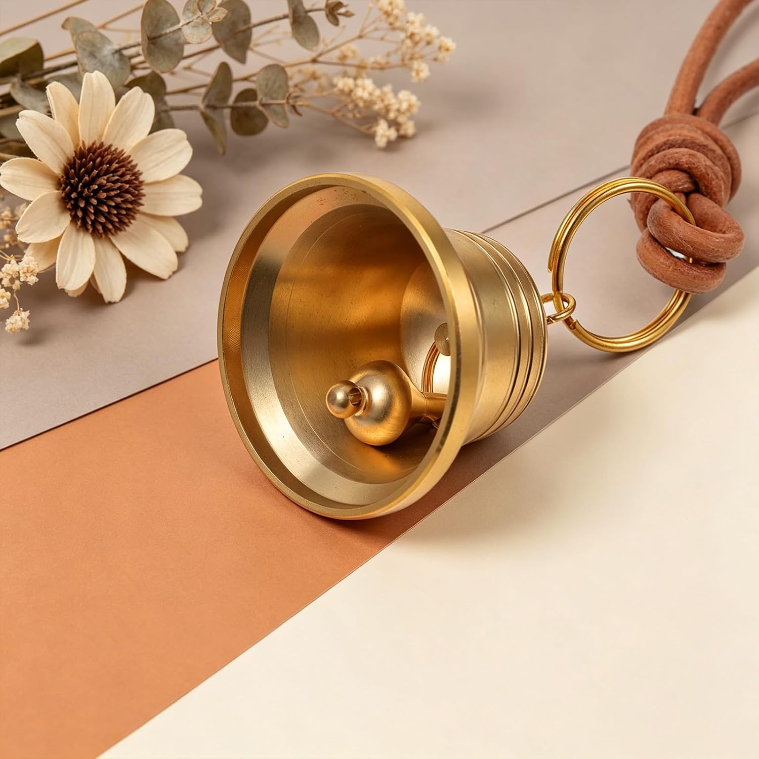 2 Pcs Door Bell Bells for Door Leather Rope Brass Hanging Bell (L+S