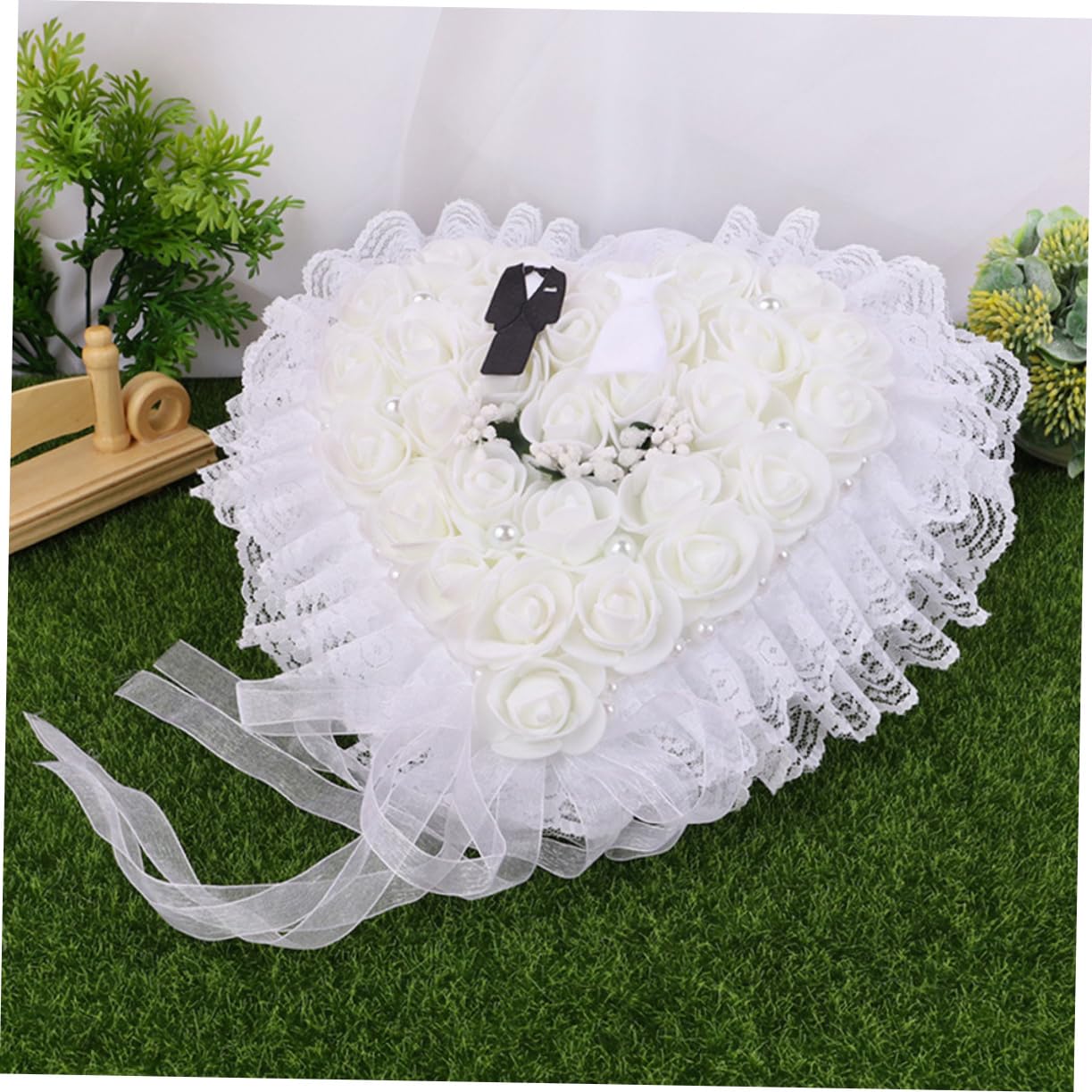 ABOOFAN 3pezzi Cuscino Portafedi Elegante Pizzo Per Matrimonio Decorativo e Riutilizzabile Per Cerimonie Di Fidanzamento e Nuziali Design Floreale Per Sposi