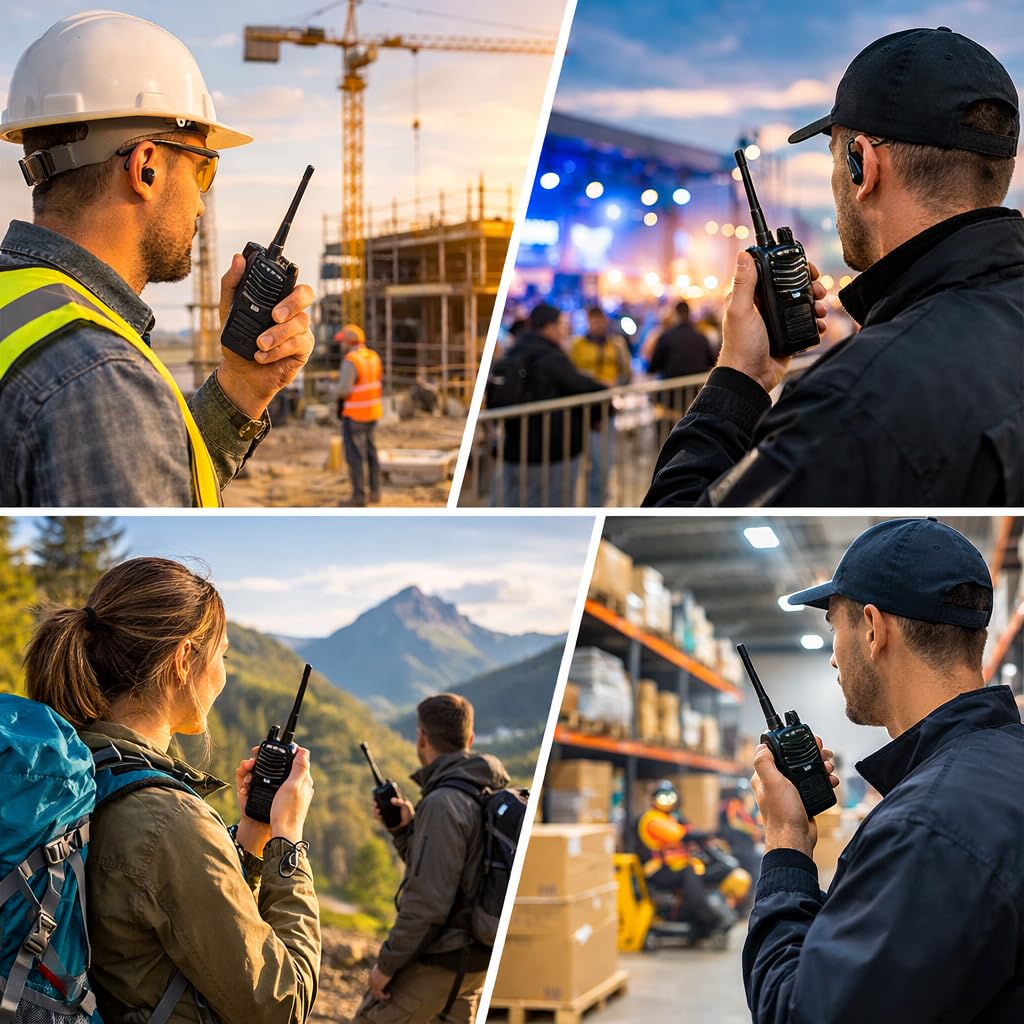 Coppia di Walkie Talkie con Potenza di 5 W | Kit Completo di Auricolari e Basi di Ricarica