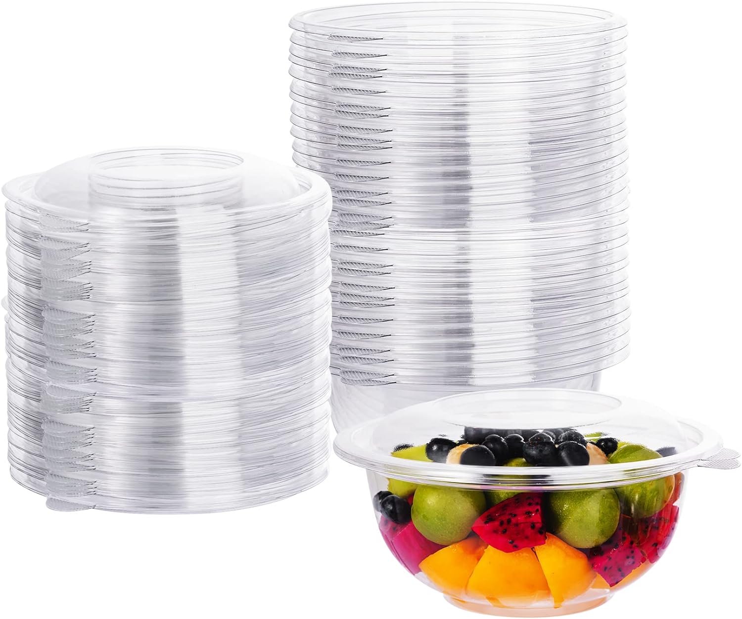 Lullaby 100 Packs 32oz Clear Plastic Salad Bowls with Lids