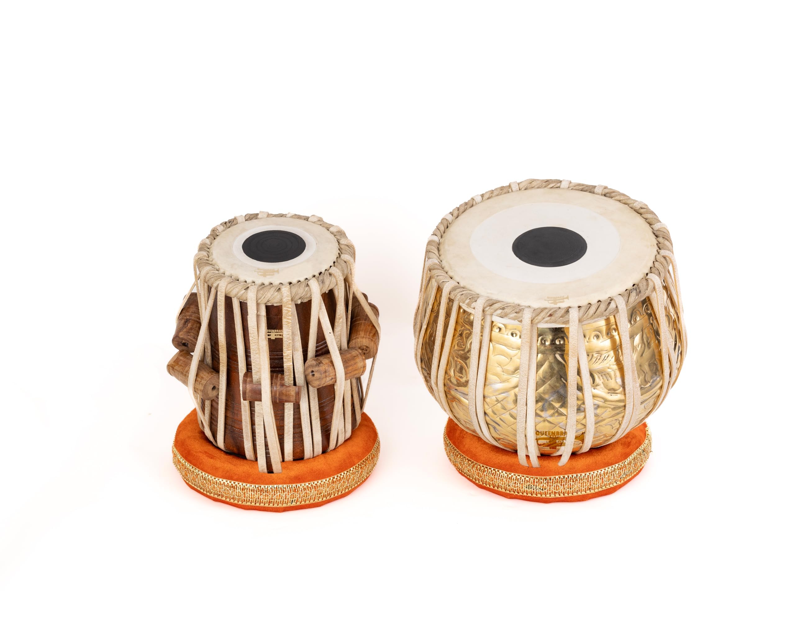 QUEENBRASS Designer Brass Tabla Set with Engraved Bayan – Complete Kit with Hammer, Manual, Cushions, Covers & Carry Bag | Traditional Indian Percussion Instrument for Classical & Devotional Music-image-32