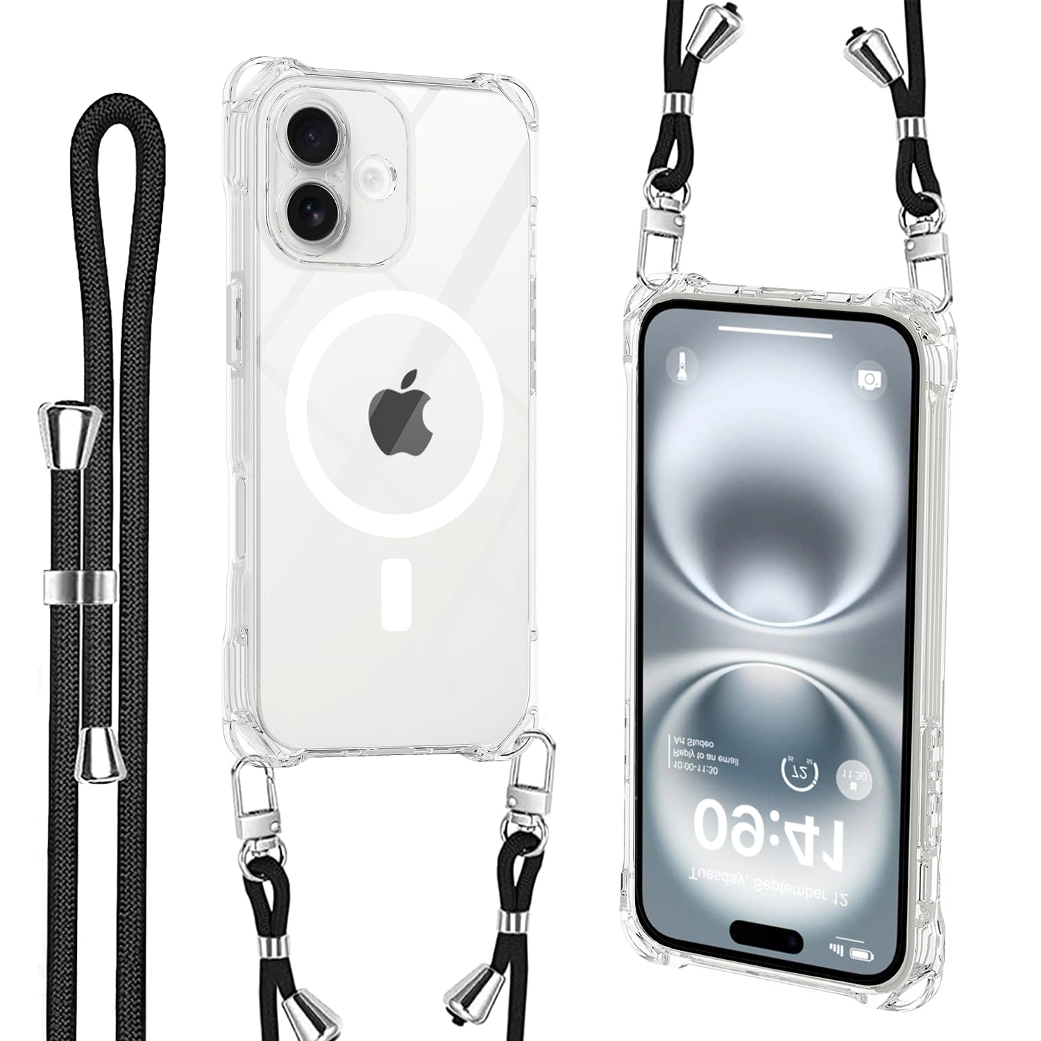 iPhone17 ケース Magsafe対応 マグネット搭載 アイフォン17 ケース ショルダー ストラップ1枚付き 紐付き 首掛け 肩がけ 斜め掛け 長さ調整可能iPhone17 カバ－ストラップホール付き 耐衝撃 シリコン 柔軟 透明TPU 超軽量 極薄 滑り止め スマホケース 取り外し可能 落下防止 ワイヤレス充電対応クリア