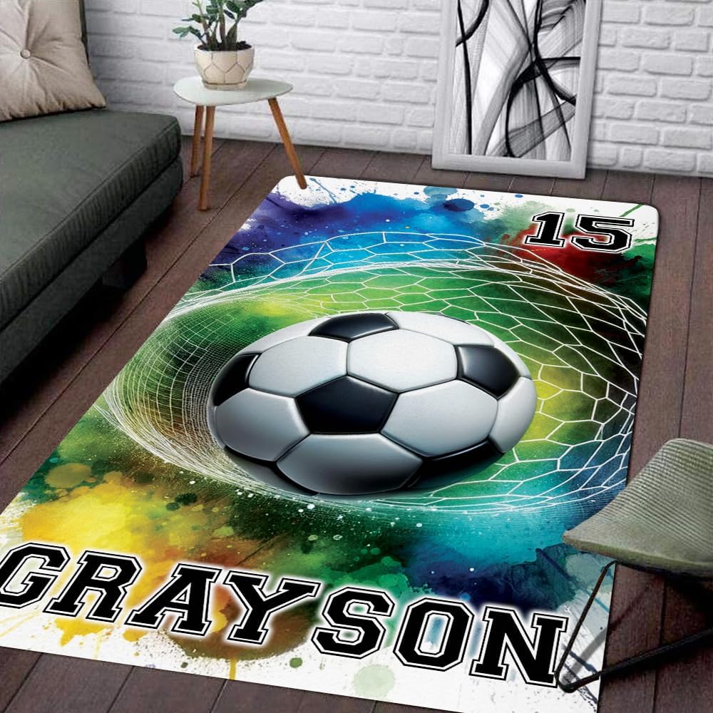 Custom Soccer Area Rug - Soccer Pitching Rug, Football Gift Decor 2X3 3X5 4X6 5X8 Rug Non Slip Rug Carpet for Bedroom Living Room, Soccer Room Decor for Boys (Soccer D10, Multi)