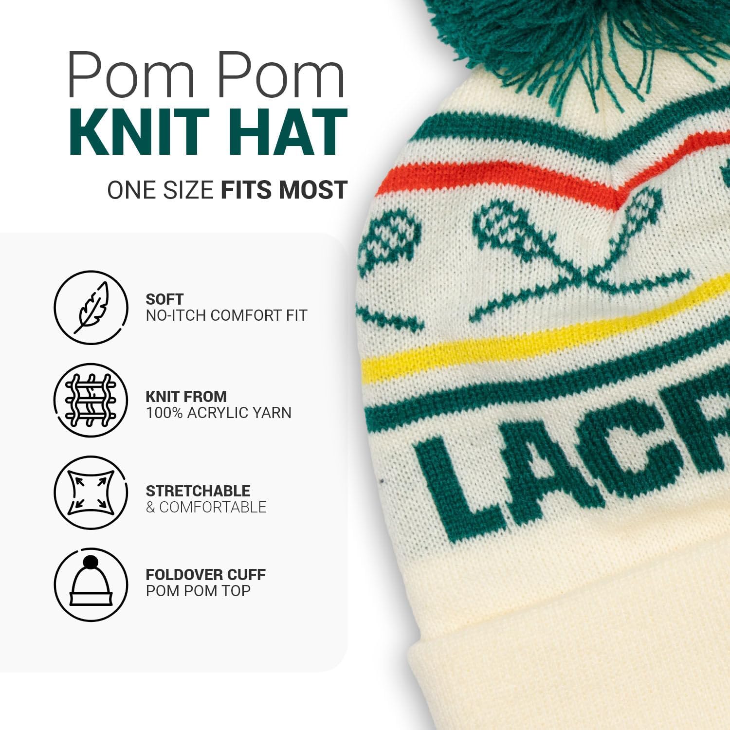 ChalkTalkSPORTS Lacrosse Knitted Beanie Hat | Lacrosse Pom Beanies