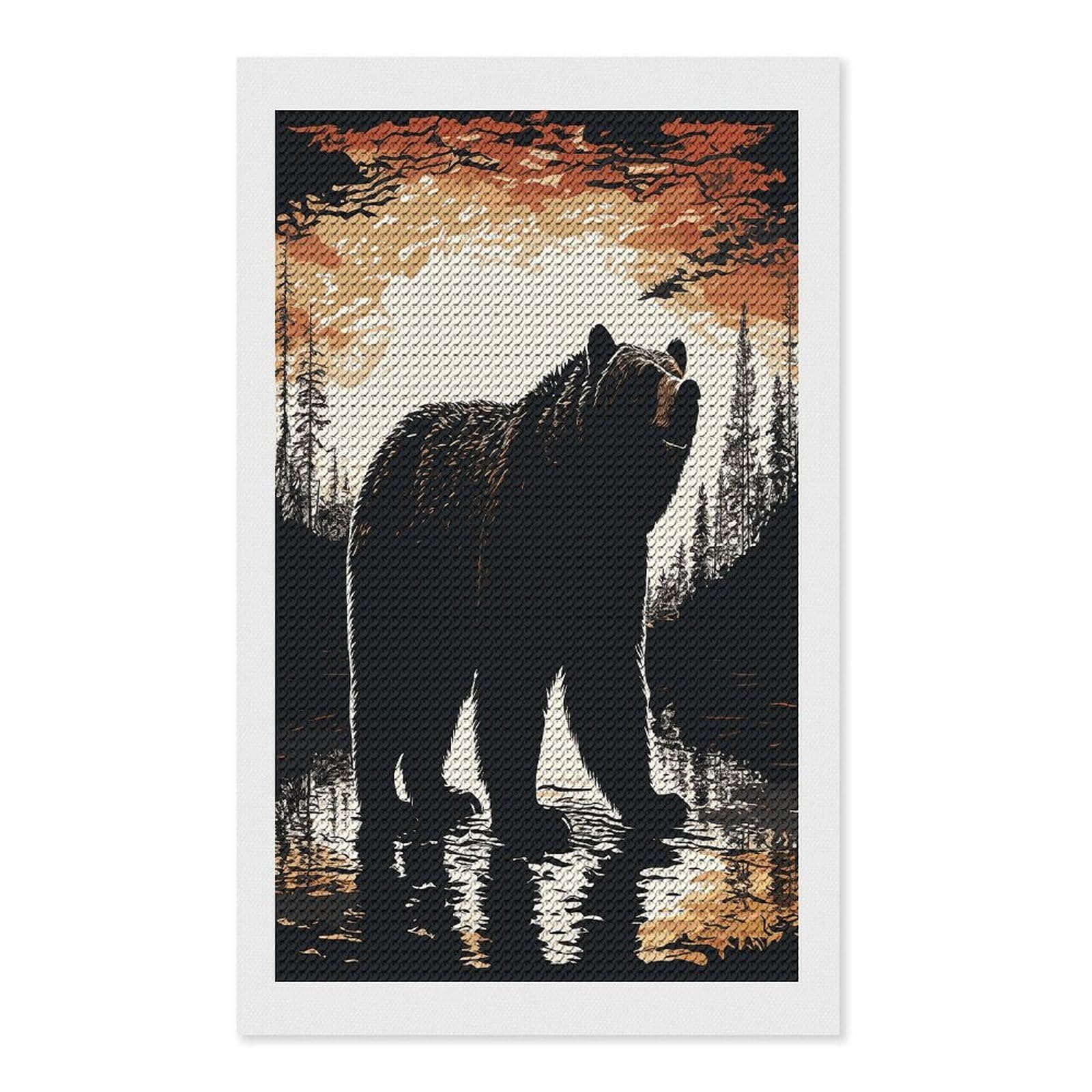 FekiLoot Bear Silhouette Diamond Art Kits for Adults Diamond Painting Kits for Beginners DIY Diamond Art Kits Round Full Drill Diamond Dot Gem Painting for Home Wall Decor Gift 12"x20"