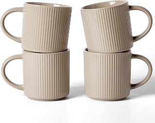 famiware Coffee Mug Set of 4, Star 12 oz Ceramic Mugs Cups Set with Handle | Stoneware Stackable Catering Cup for Coffee, Tea, Cappuccino, Latte, Microwave & Dishwasher Safe, Cinnamon Brown