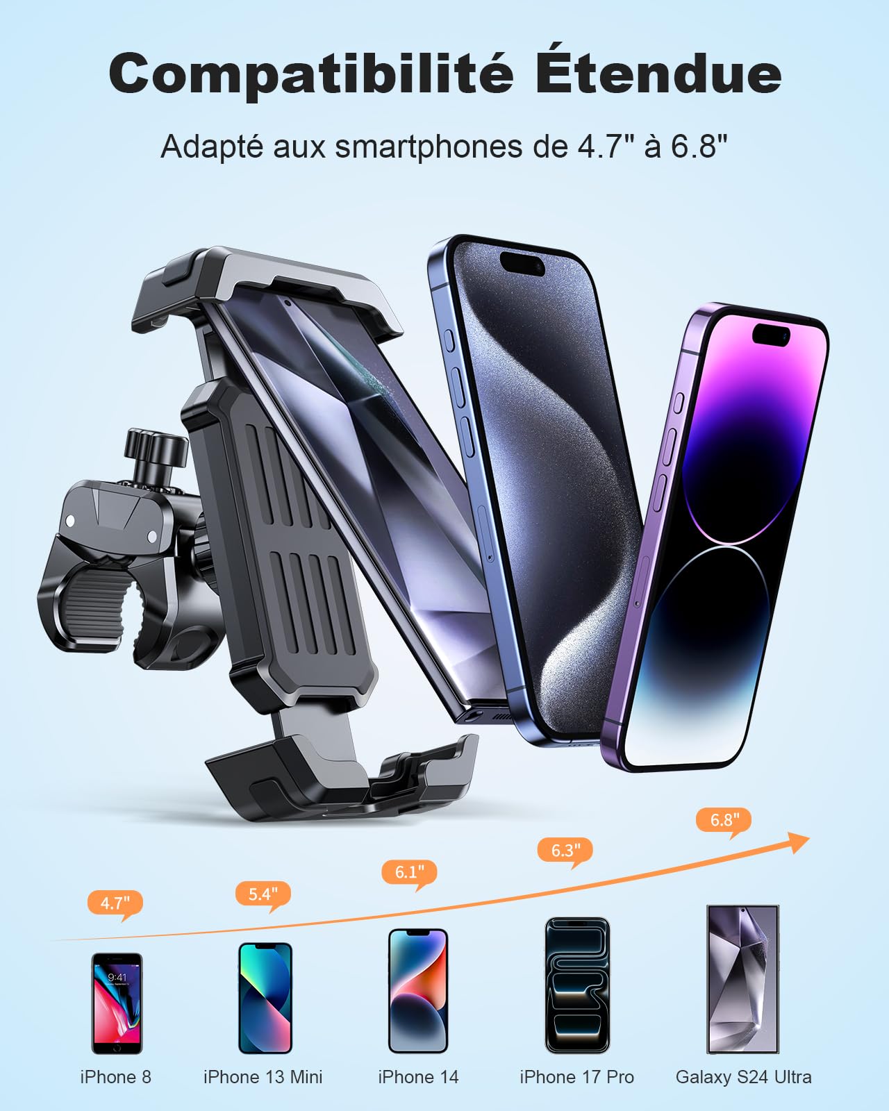 CIRYCASE Support Telephone Velo, [Installation 3s & Anti-Vibration Ultime] Support Telephone Moto, 360° Rotation & Pince de Guidon Robuste Améliorée, Porte Téléphone Vélo pour 4,7-6,8” Smartphones
