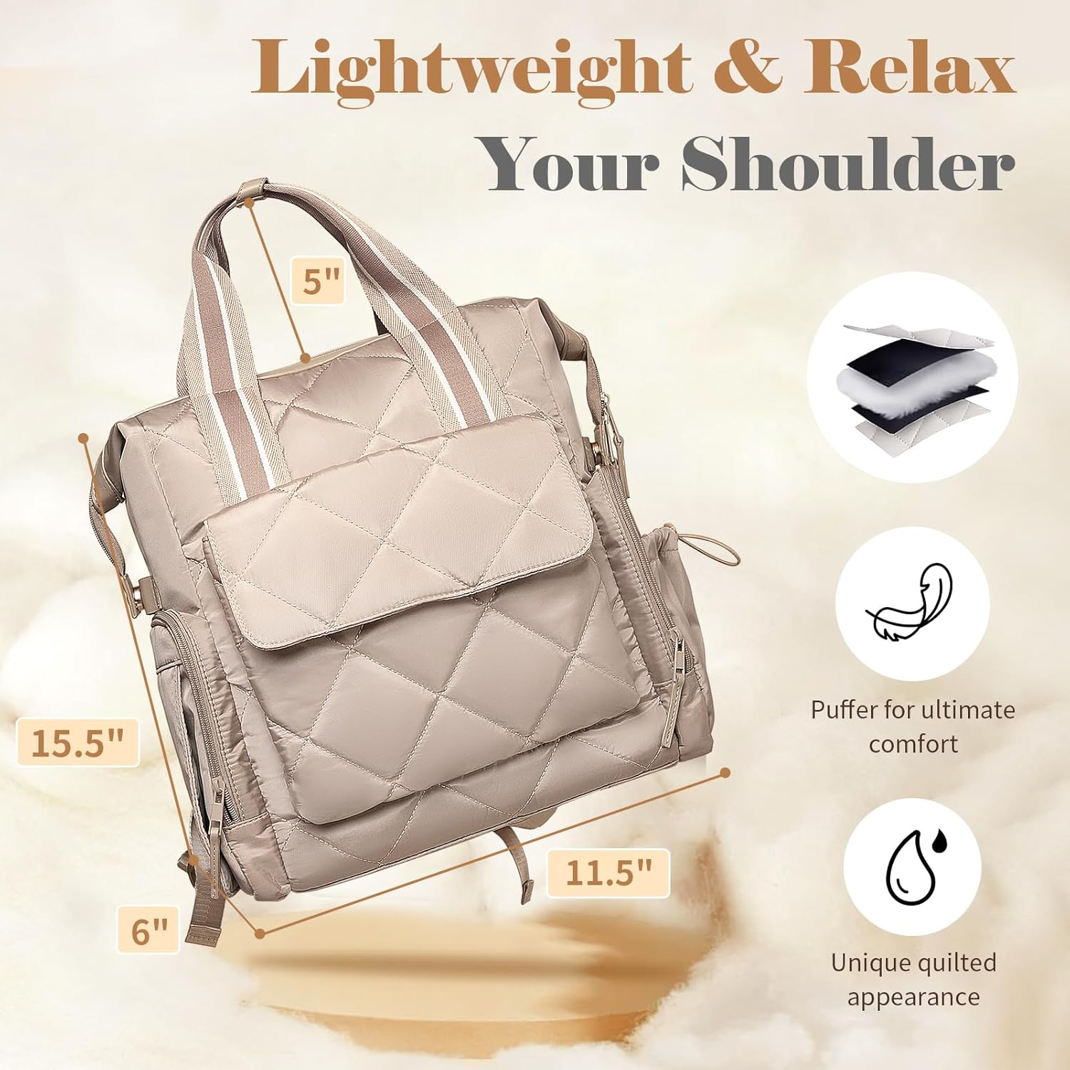 Omanmoli Diaper Bag Backpack Quilted Baby Diaper Bag Lunch Backpack Pañaleras Para Bebe for Working Moms with 11 Pouches,Large Insulated Cooler Compartment,Stroller Straps,Changing Pad,Khaki - Image 3