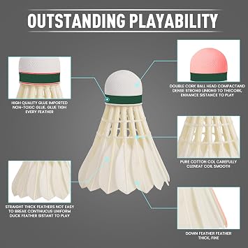 Badminton Shuttlecocks 12-Pack (All Round Feather) Feather With Great Durability Stability and Balance,Suitable for Professional Training Or Family Outdoor Sports (Duck Feather)