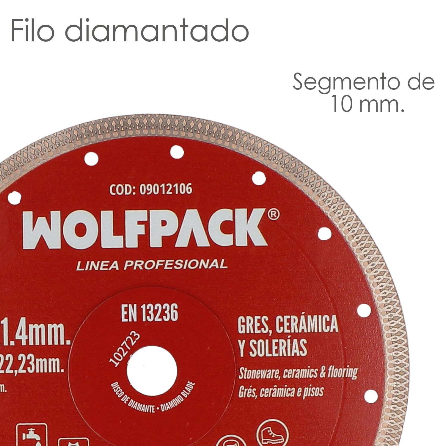 Disque diamant Ø 230 mm. Porcelaine, grès, céramique, solerias. Segment diamant 10 mm.