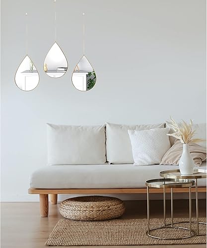 Miniatura 2 de Binglog Decoración de pared con espejo lágrima juego de 3 espejos decorativos de pared glamurosos y elegantes espejos de acento pequeños negros arte
