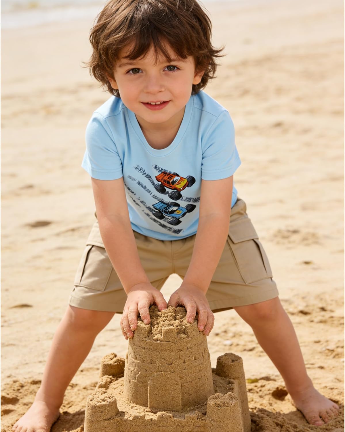 Toddler Baby Boy Summer Clothes Short Sleeve T-Shirt Tops and Elastic Cargo Shorts with Pockets for 18M-6 Years - Image 3