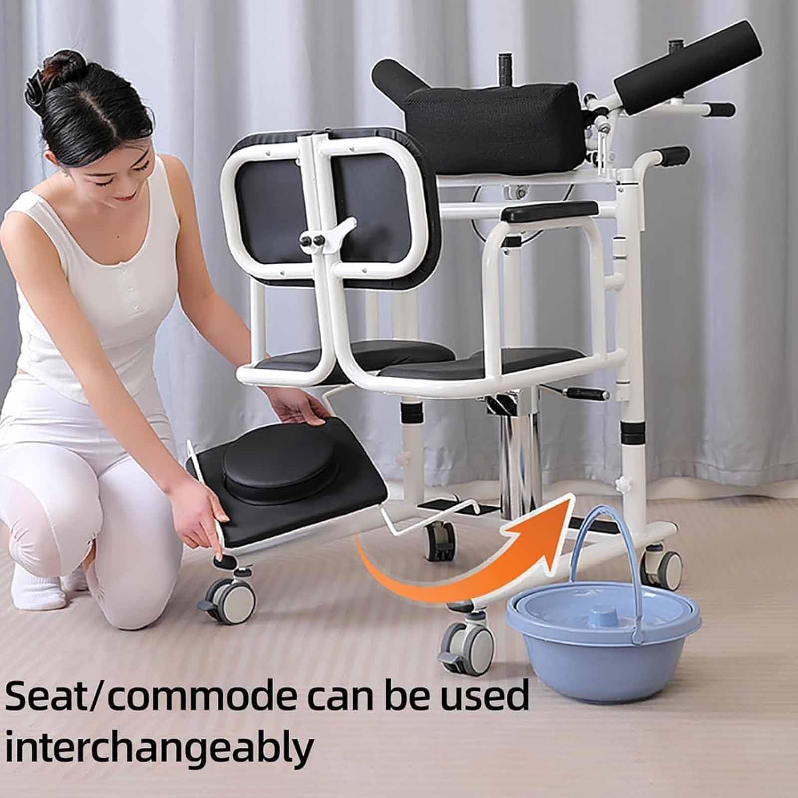 Wielofunkcyjny wózek inwalidzki z dzielonym siedzeniem 180°, ergonomiczna konstrukcja, ciche kółka, regulowany i nocnik, do użytku domowego dla starszych pacjentów, nośność 180 kg