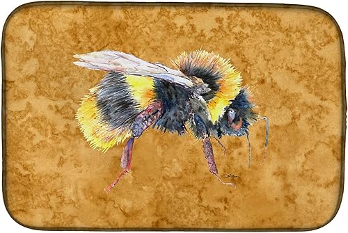 Caroline's Treasures 8850DDM - Tapete de secado de platos de abeja en oro, tapete absorbente para secado de platos para encimera de cocina, tapete