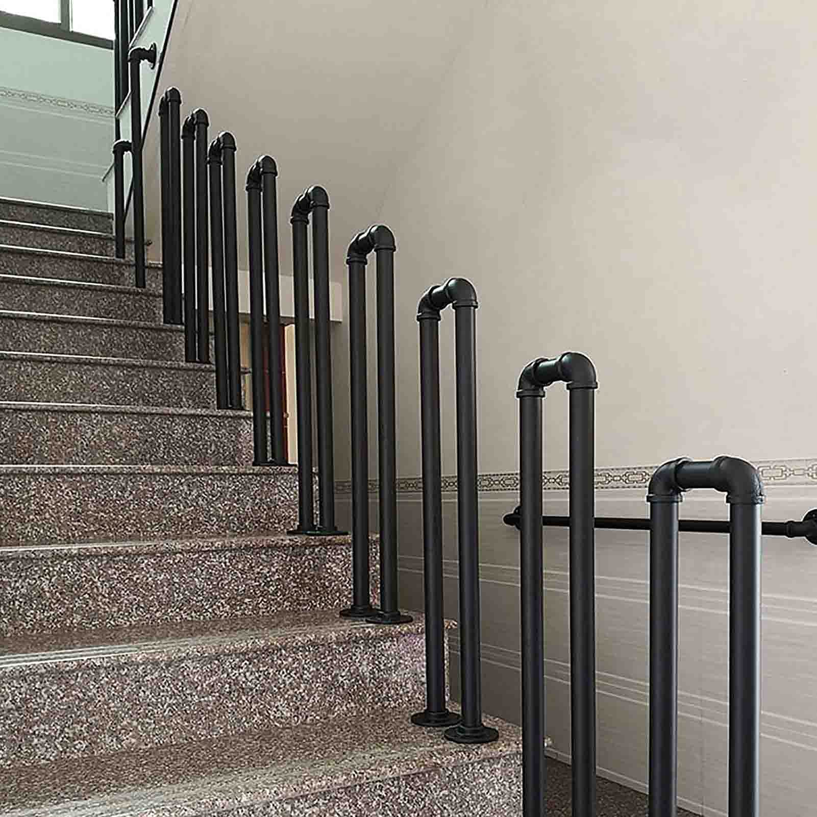 LWJSOCP Stair handrail Handrails for Outdoor Stairs, U-shaped Wrought Iron Stair Handrail, Safety Support Bar for Elderly Children Handrails for Garden Corridor Balcony, Black