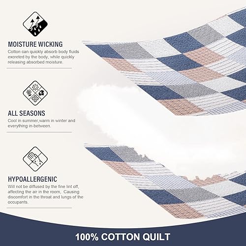 Vista 22 de Y-PLWOMEN Juego de edredón tamaño King, 100% algodón, colcha de retazos blancos con rayo de luna verde, colcha ligera, reversible, suave