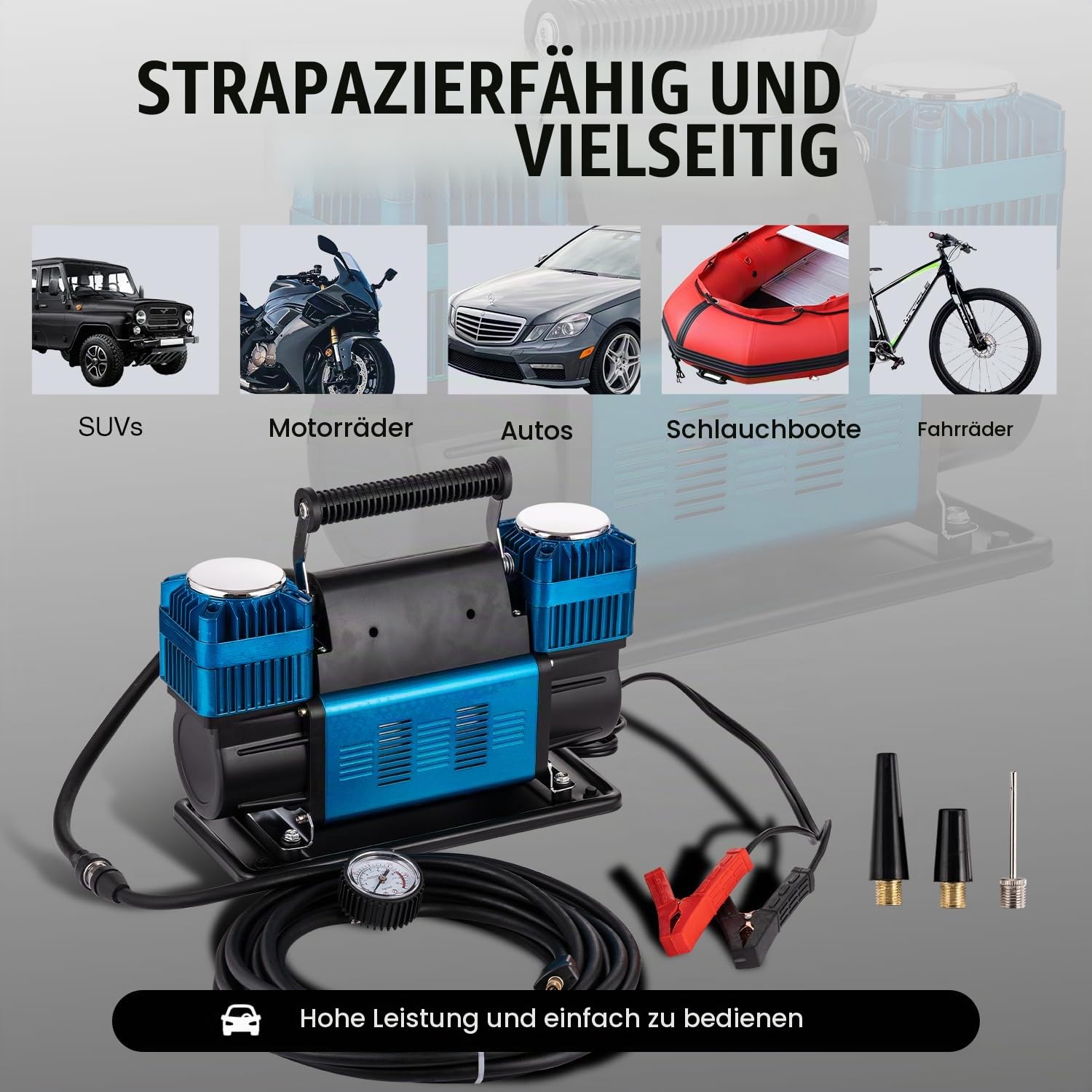 KATSU Tools Professionelle Auto Luftkompressor 2 Zylinder 150PSI 12V 90 Amp Großes Volumen Tragbarer Luftkompressor Reifenpumpe für 4WD Auto Van Trucks Fahrrad