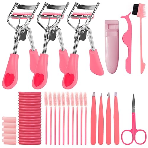 Rizador de pestañas con kit de peine rosa juego de rizadores de pestañas 46 en 1 con mini rizador de pestañas pinzas de extensión de pestañas