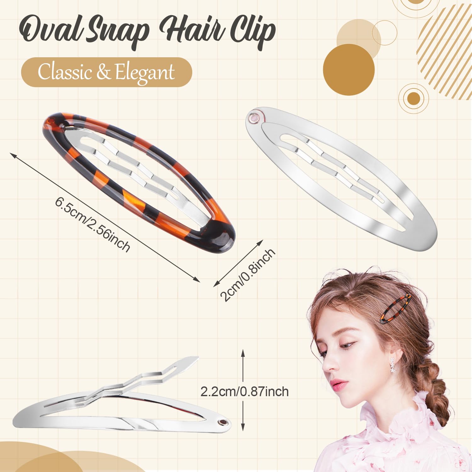 16 Pieces Oval Shaped Snap Hair Clip Epoxy Metal Snap Clips Non Slip Big Ellipse Hair Grip Barrettes for Women Girls Hair Accessories - Image 2