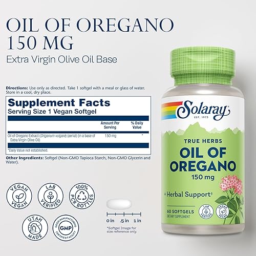Miniatura 2 de Solaray Aceite de orégano 150 mg  Base de aceite de oliva extra virgen  Aérea entera  Apoyo saludable e inmune e e intestinal  Vegano y sin OMG  60