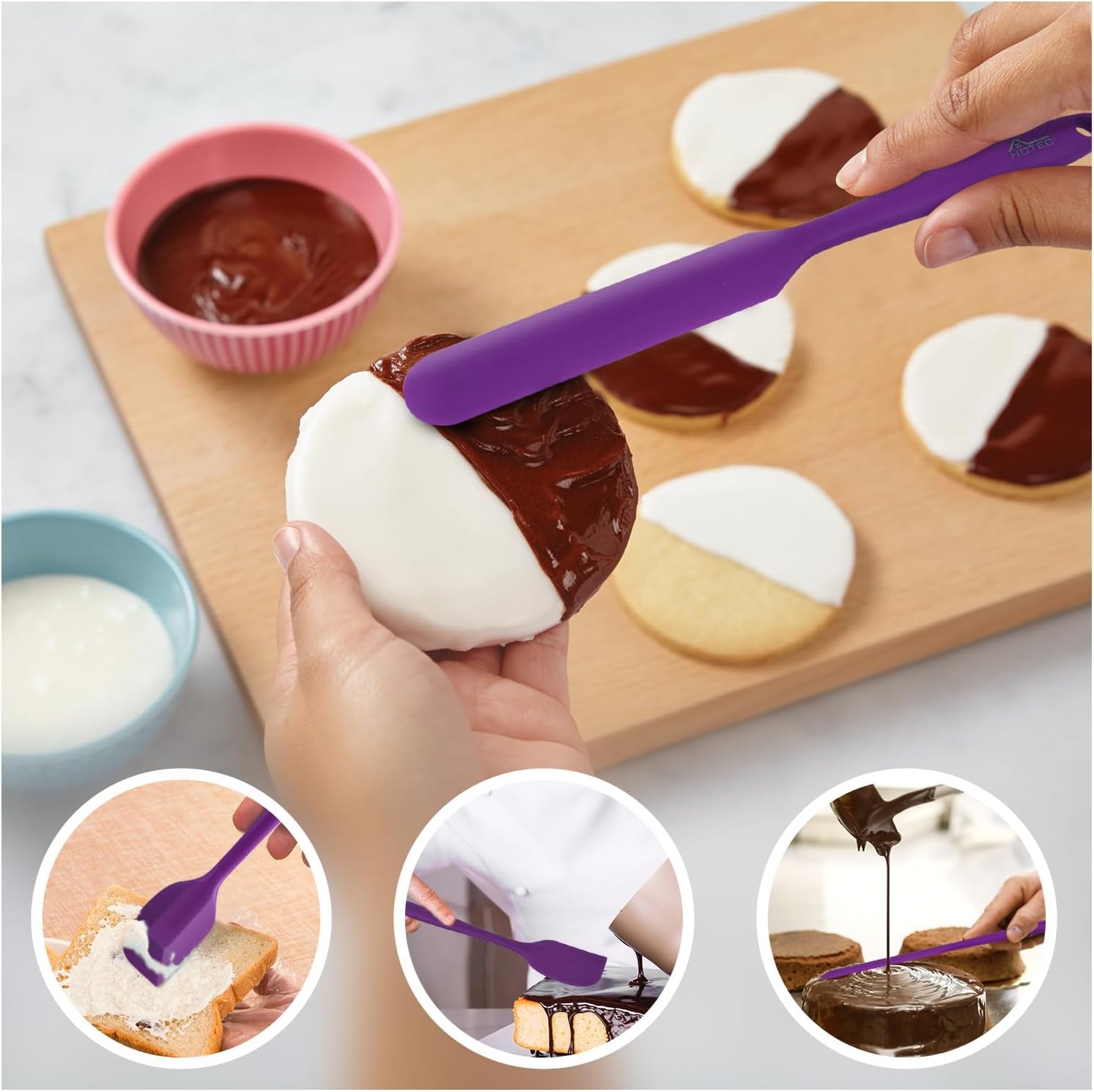 Juego de 6 espátulas de silicona de grado alimenticio, resistentes al calor, núcleo de acero inoxidable, utensilios de cocina antiadherentes para cocinar, hornear y mezclar (morado)