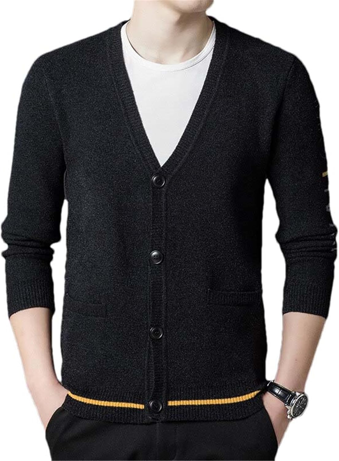 V Neck Long Sleeve Mens Sweaters Spring and Autumn Single Breasted Jacquard Casual Cardigan Male Sweaters