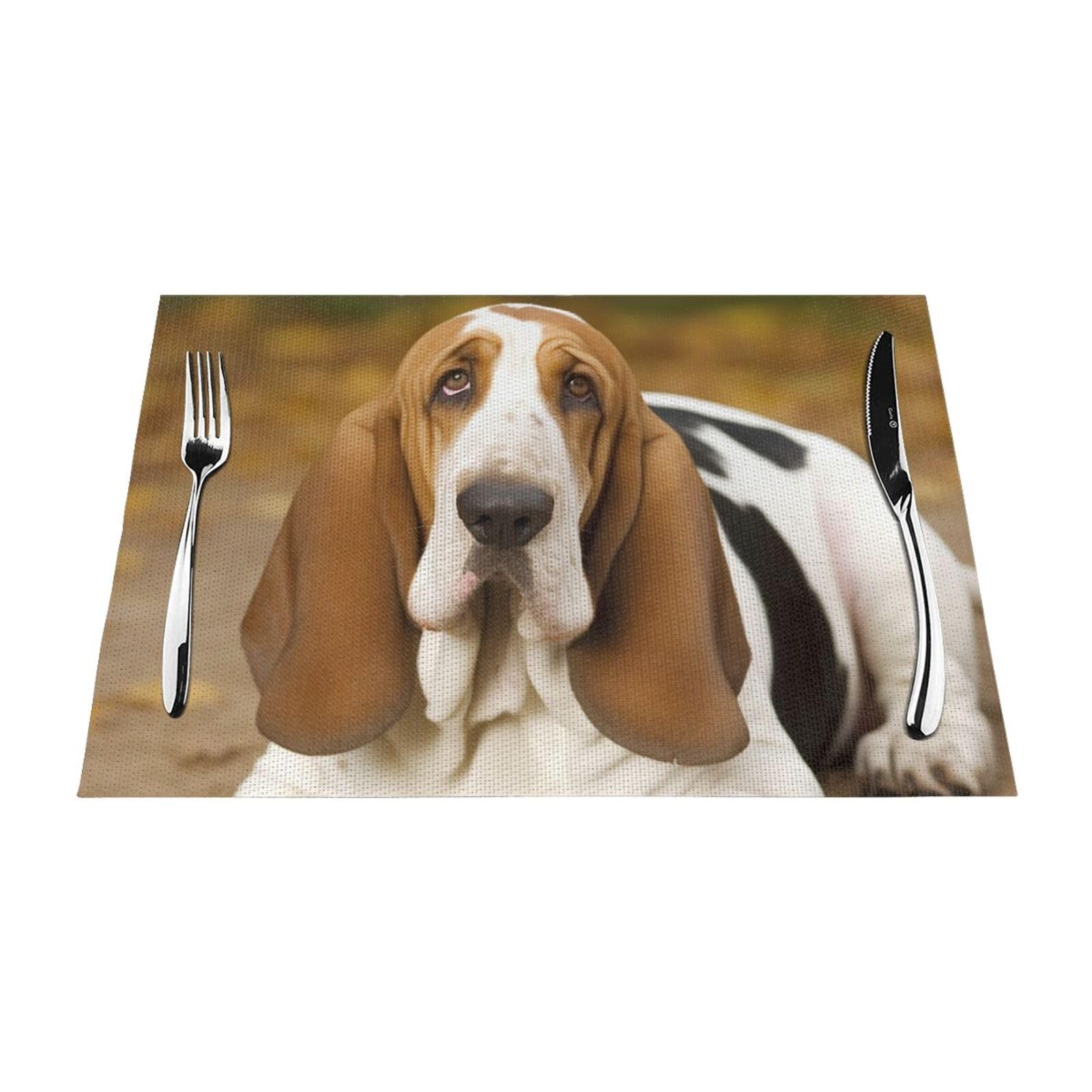 Basset Hound Placemats Set of 1 - Woven Vinyl Kitchen Table Placemats - Heat Resistant Non-Slip Place Mats for Dining Table, Washable Indoor Outdoor Table Mats 12x18 Inch