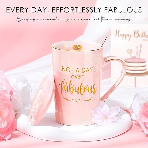 Miniatura 2 de Regalos de cumpleaños para mujeres, cestas de regalo de feliz cumpleaños para mujeres, tazas únicas con texto en inglés "Not A Day Over Fabulous