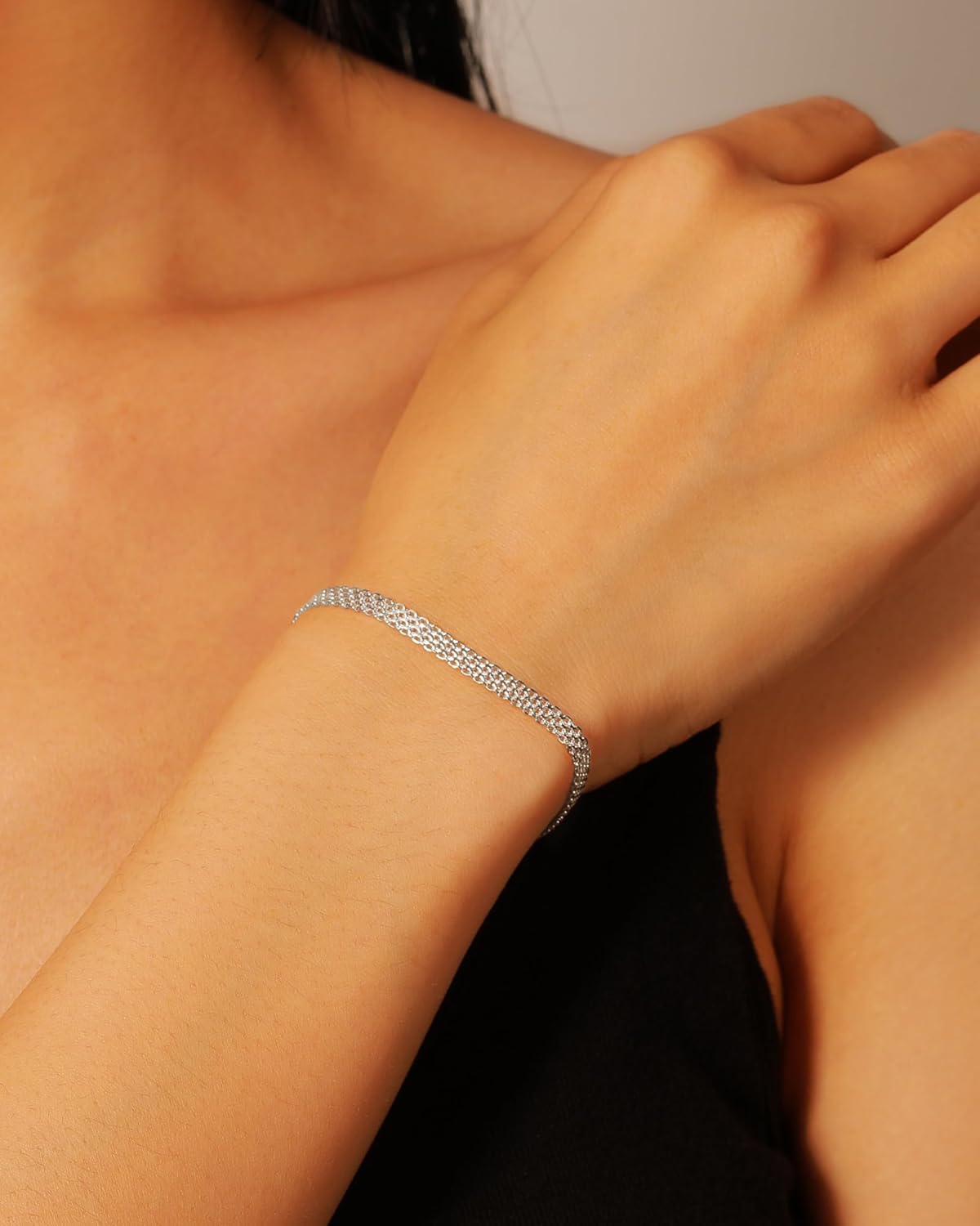 925 Sterling Silver Solid Slider Bead Bracelets for Women Cute Pearl Layered Bracelet Gold Plated Italian Mesh Friendship Link Chain Bracelet Jewelry Christmas Gifts for Mom Daughter