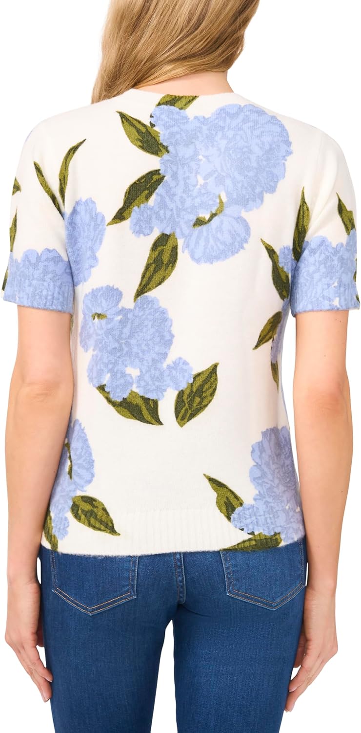 CeCe Womens Short Sleeve Hydrangea Sweater