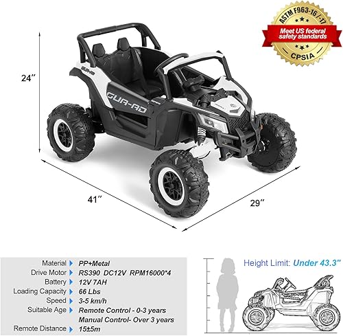 Miniatura 7 de JOYLDIAS Vehículo eléctrico todoterreno 4WD con batería de 12 V para niños, vehículo eléctrico 4x4 con 4 potentes motores, control remoto de 2.4 G,