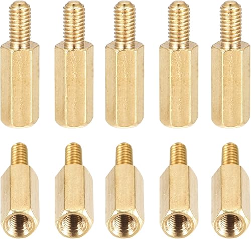 M3x10x6mm (DxHLxML) - Separador hexagonal de latón - Paquete de 20 - Bueno para máquinas electrónicas - Tuercas de tornillo espaciadoras macho a