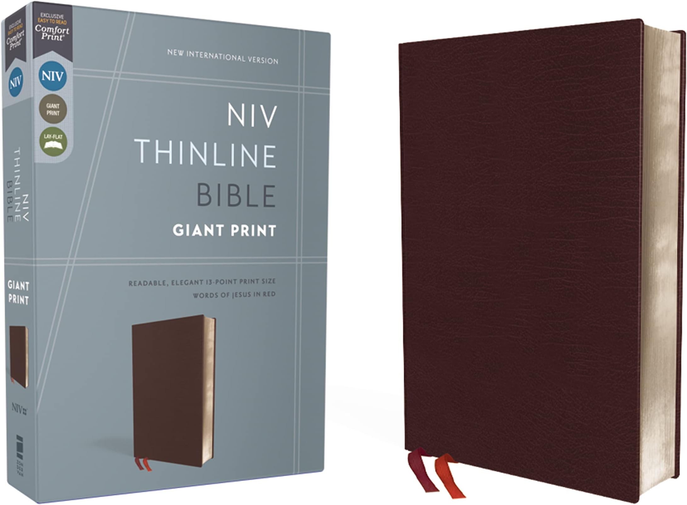 NIV, Thinline Bible, Giant Print, Bonded Leather, Burgundy, Red Letter Edition: New International Version, Burgundy Bonded Leather, Thinline, Giant Print Bible: Red Letter Edition