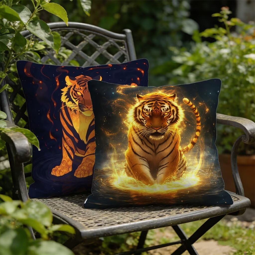 Poszewka na poduszkę 70 x 70 cm zestaw 2 żółtych poszewek na poduszkę 70 x 70 cm duża lniana poszewka na poduszkę tygrys na wiosnę lato sofa krzesło sypialnia taras dekoracyjne, prezenty A-28651L