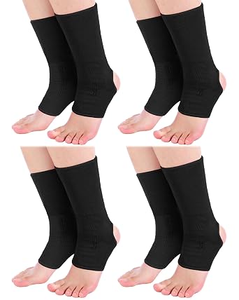 Handepo 4 Pairs Muay Thai Ankle Sleeve MMA Compression Foot Sleeve Ankle Support Wraps Sock Breathable Support for Men Women Kickboxing Martial Arts Gym Running SportsBlack