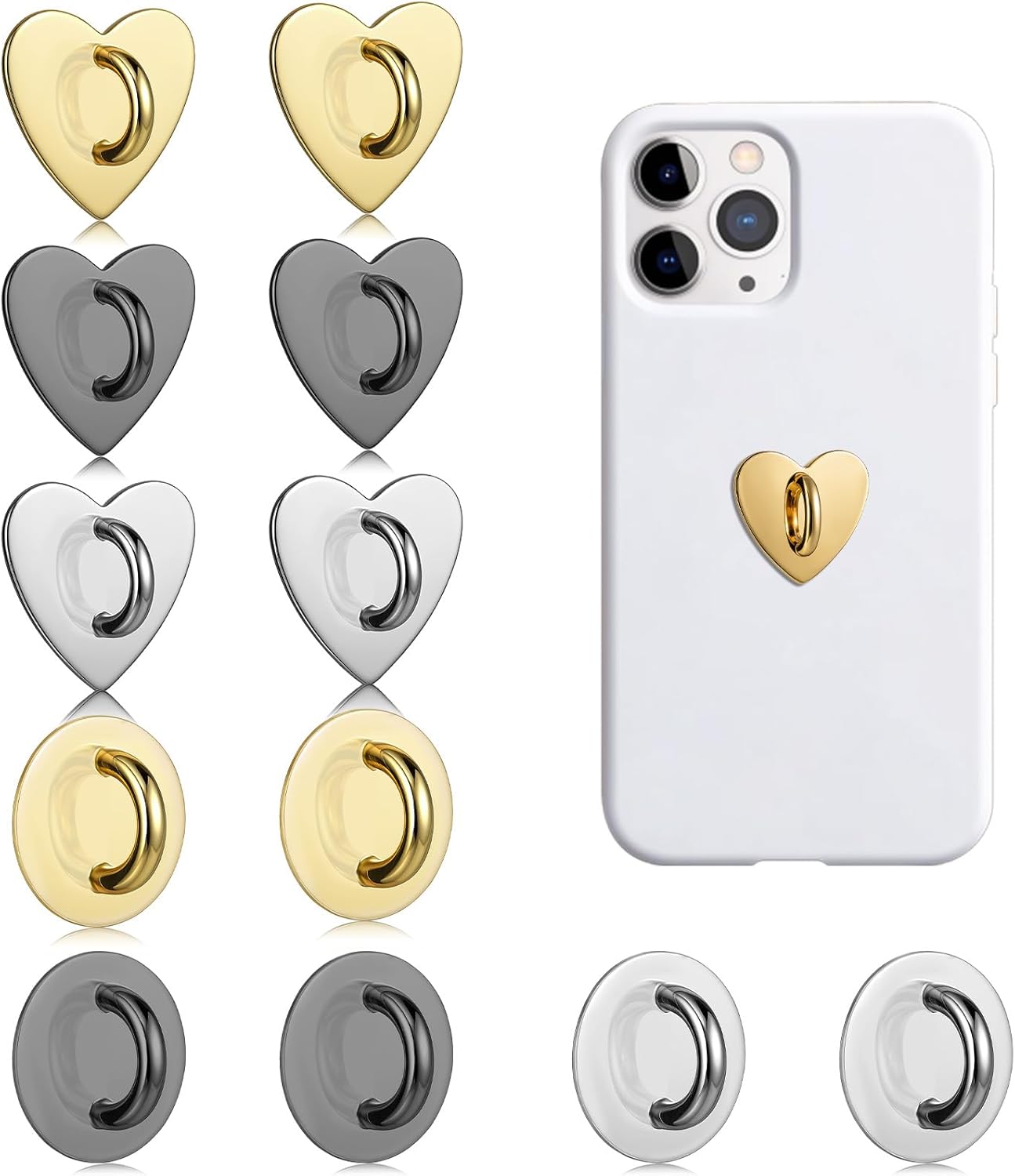 12 Pcs Phone Charm Hook Metal Heart Round Phone Grip...