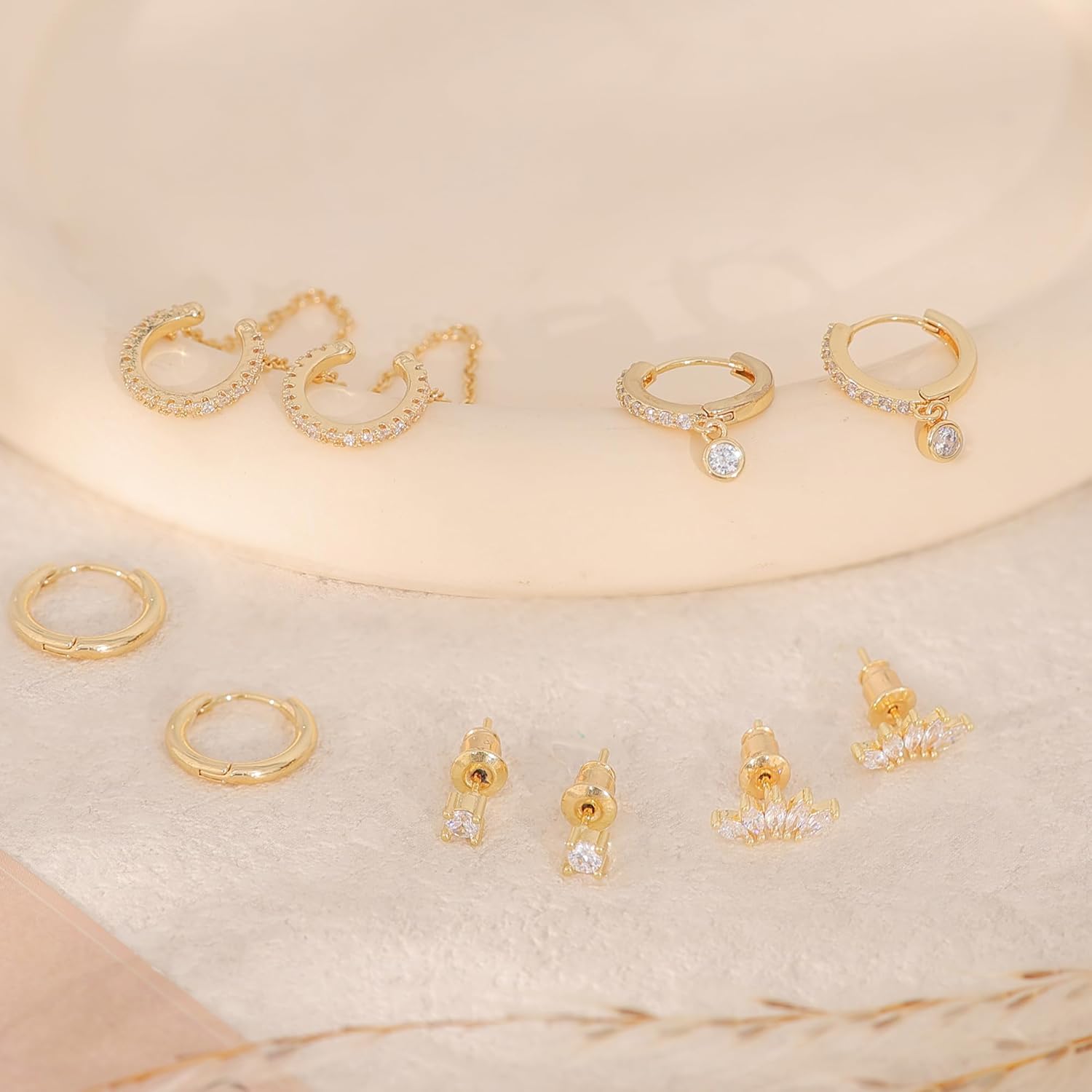 5 Pairs Gold Earrings for Women Teen, Dainty Earring Stacks 14K Gold Plated Cartilage Earrings for Women Trendy Hypoallergenic CZ Ear Cuff Stud Hoop Earring Sets for Multiple Piercing Jewelry - Image 4