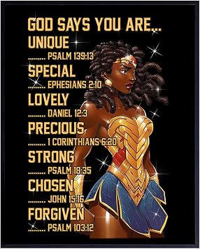 African American Woman - African American Wall Art for Girls - God Says You Are - Christian Wall Decor - Bible Verses - Black Art - Religious Gifts for Women - Inspirational Motivational Unframed