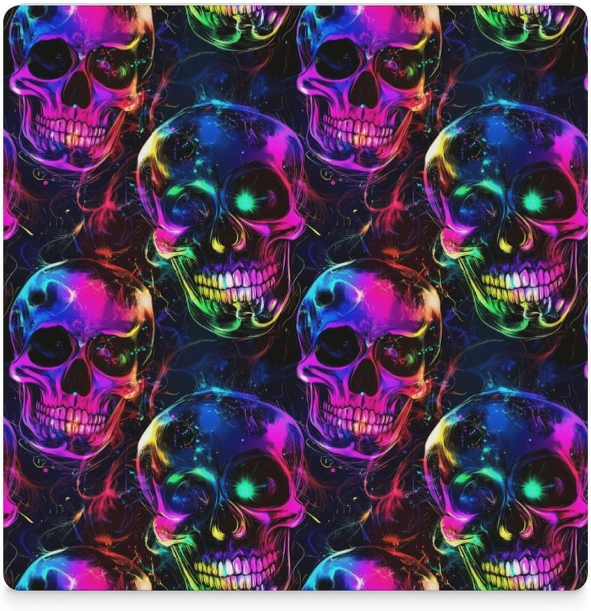 Colorful Glowing Skull Funny Ceramic Coasters for Drink Absorbent Cup Holders Tabletop Protection