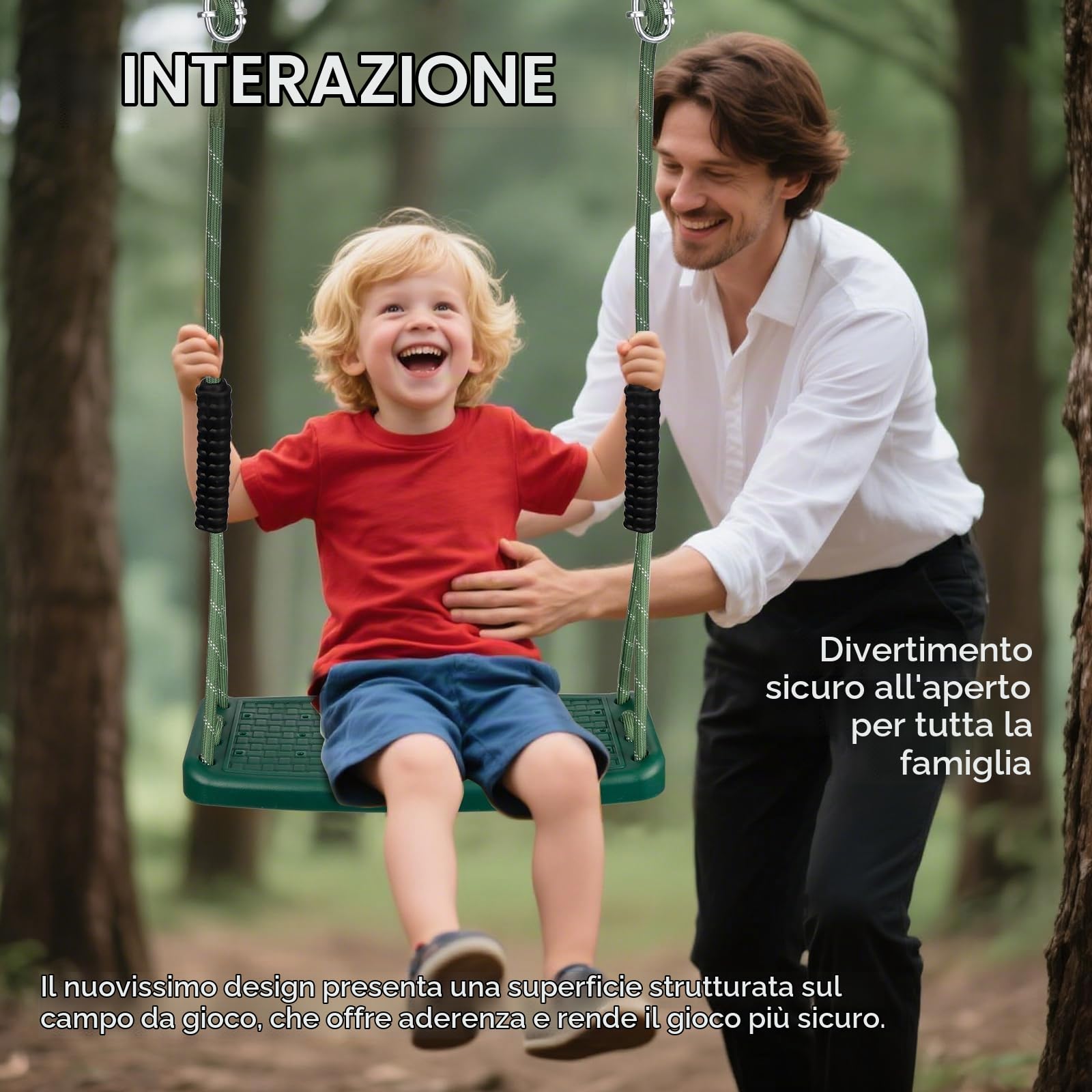 Altalena per esterni, in plastica antiscivolo, con corda regolabile (1,3 m-2 m) e 2 moschettoni, altalena da giardino, per adolescenti/adulti, verde, 100 kg