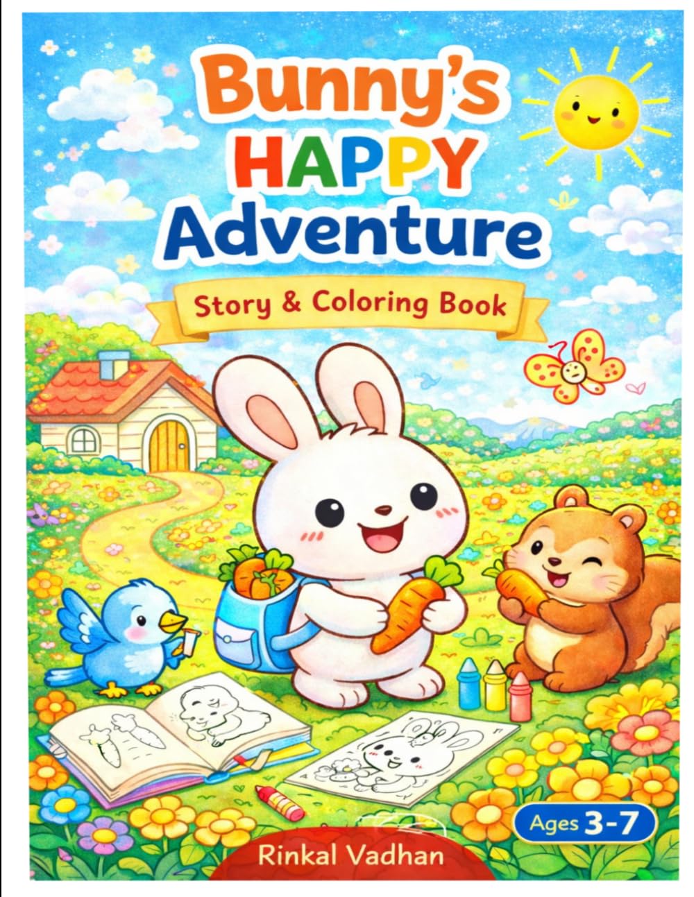 Bunny’s Happy Adventure: A Cute Story & Coloring Book for Kids Ages 3-7 | Fun Adventure with Bunny and Friends (Bunny’s little adventure)