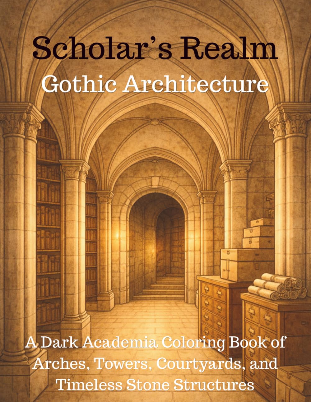 Scholar’s Realm: Gothic Architecture: A Dark Academia Coloring Book of Arches, Towers, Courtyards, and Timeless Stone Structures