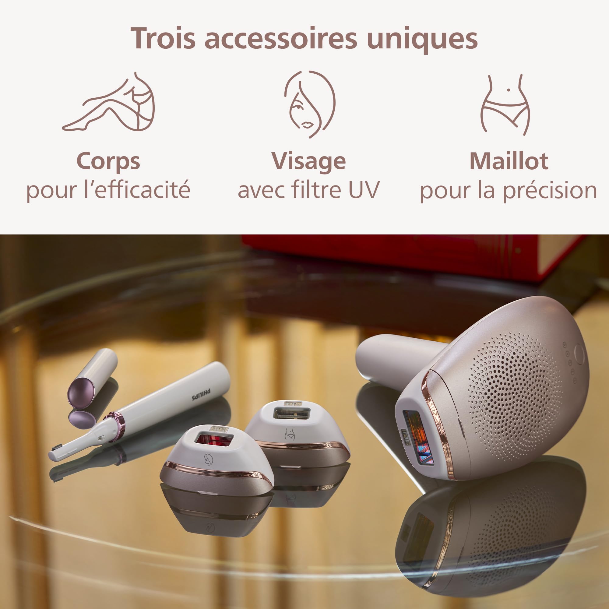 Philips Lumea série 7000, Épilateur à lumière pulsée, alternative à l'épilation laser, avec tondeuse-stylo Satin Compact, 3 embouts pour le corps, le visage et le maillot, modèle BRI923/00