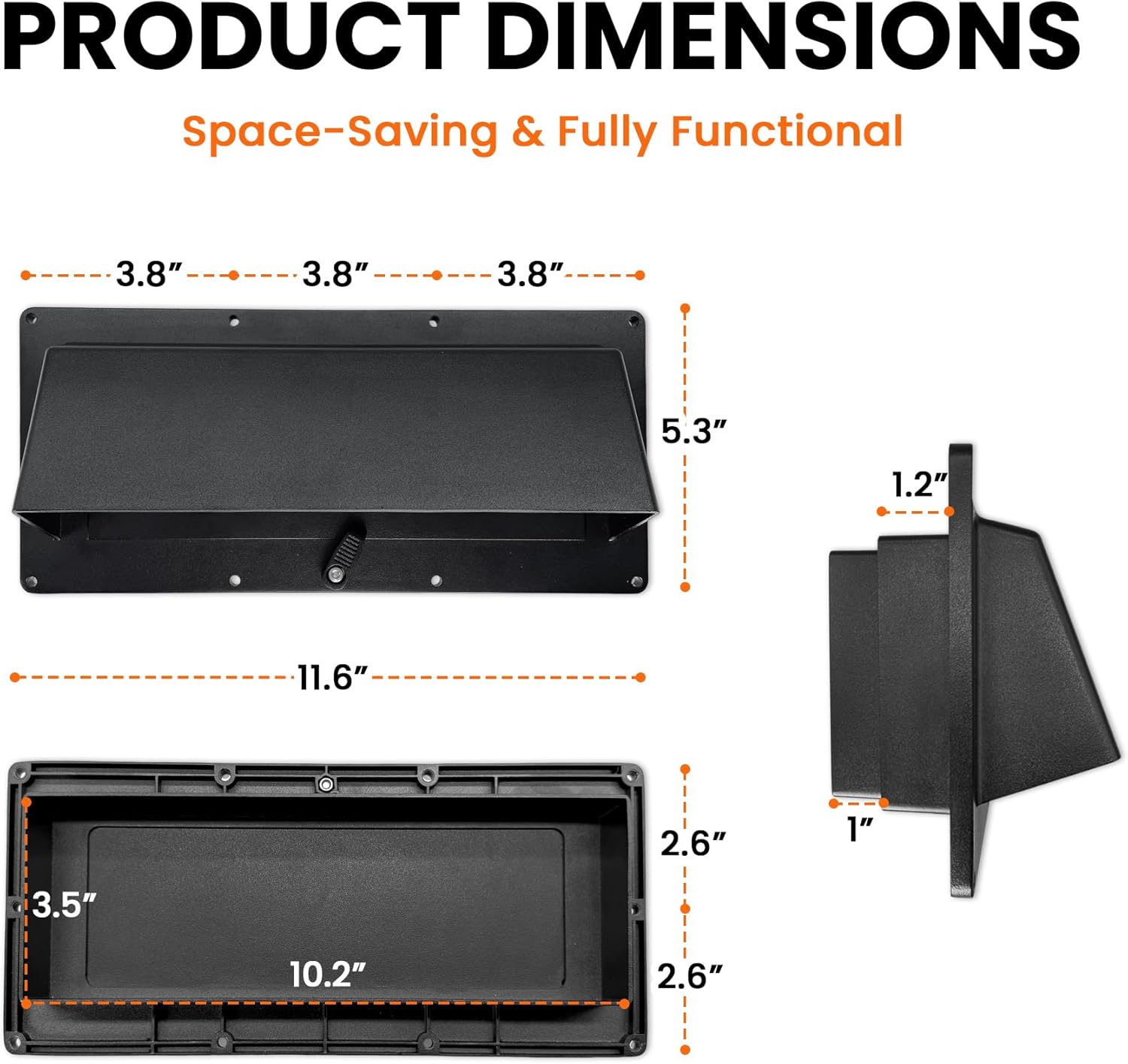 Aluminum RV Range Hood Vent Cover - Complete Kit with Waterproof Butyl Tape, Depth Adjustment Aluminum Foil Tape & Locking Damper for RV/Camper Stove Vent - Black