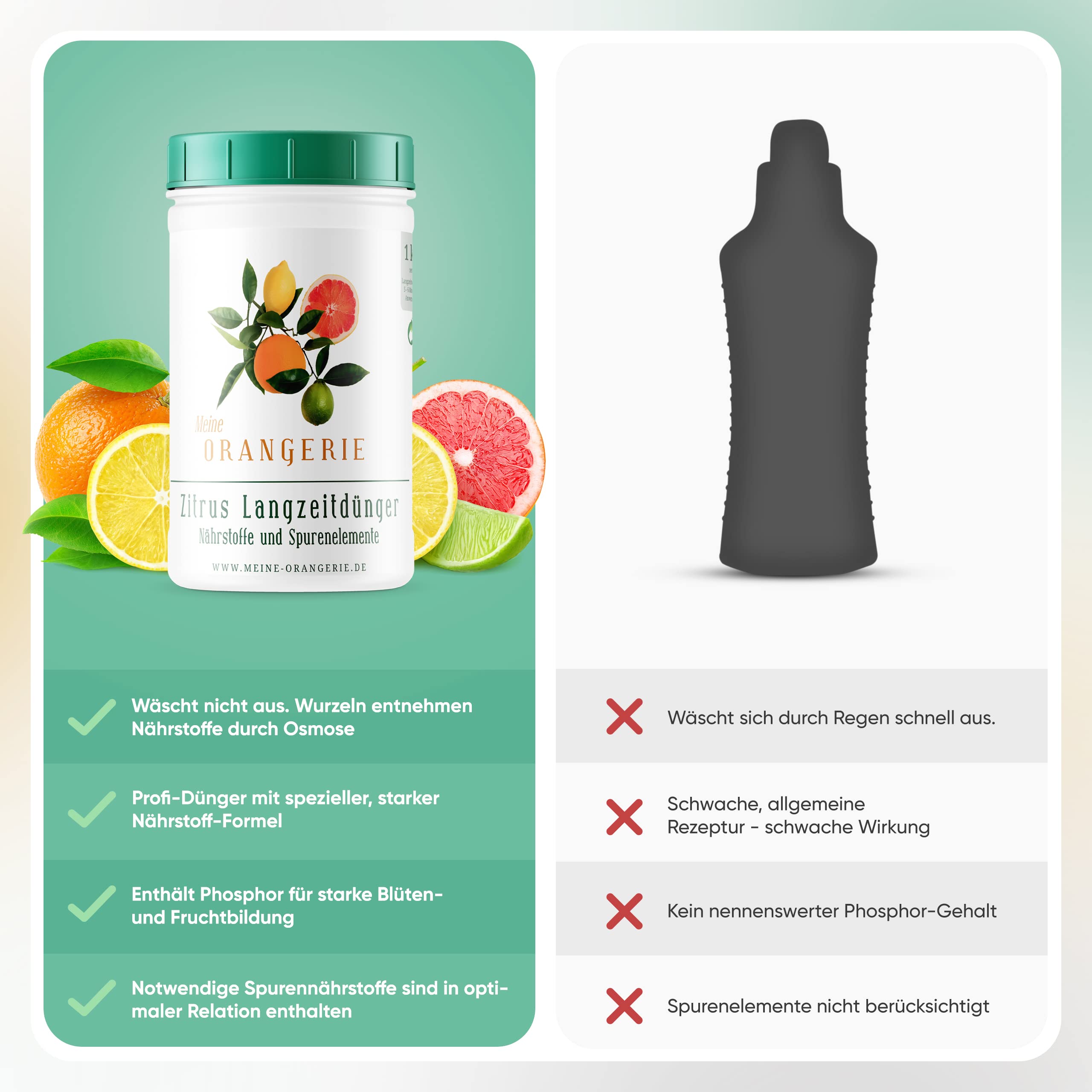 Meine Orangerie - Langzeit-Zitrusdünger [1kg] - Profi Zitruspflanzendünger - Gleichmäßige Langzeit-Wirkung für 6 Monate - Langzeit Zitrusdünger für Citruspflanzen und mediterrane Pflanzen